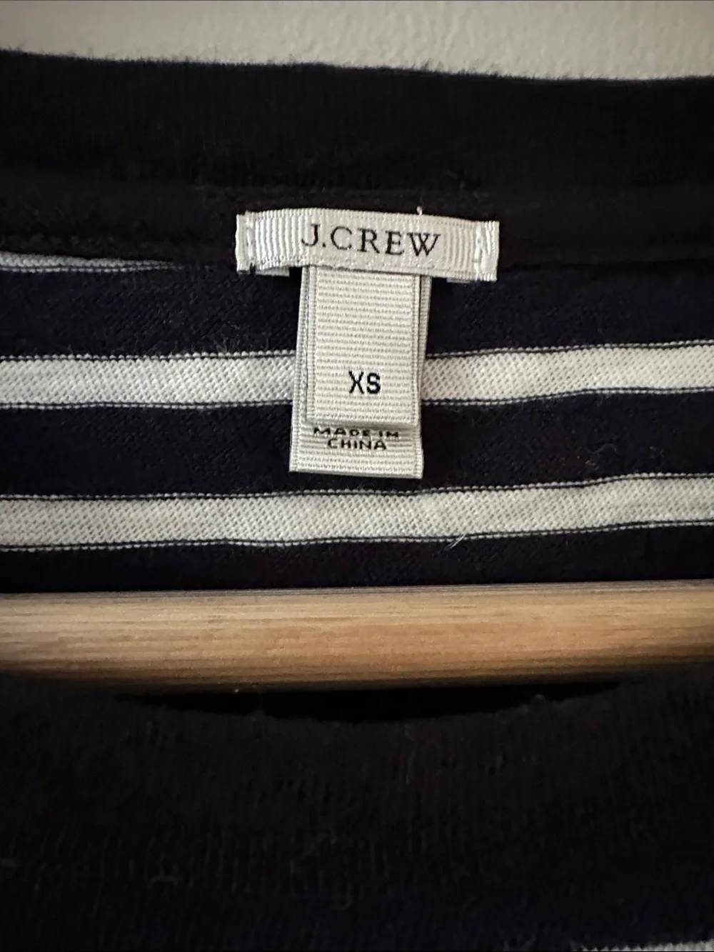 J. Crew Navy and White Striped 3/4 Sleeve Tee with Beaded Starburst - Size XS